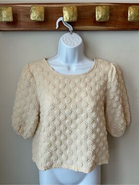 Dazy Cream Bubble Texture Puff-Sleeve Blouse Coquette Balletcore Size Small